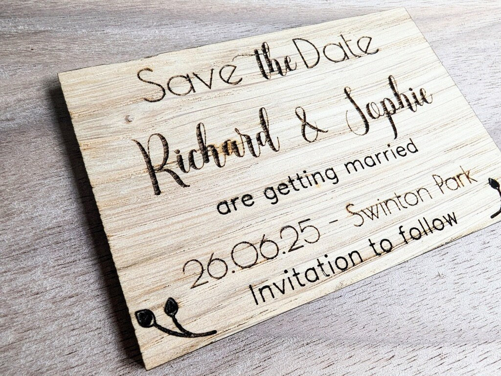 Personalised Wooden Save The Date Magnet – Rustic Wedding Keepsake