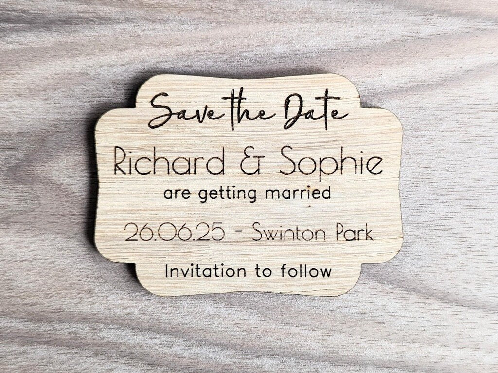 Personalised Wooden Save The Date Magnet – Rustic Wedding Announcement
