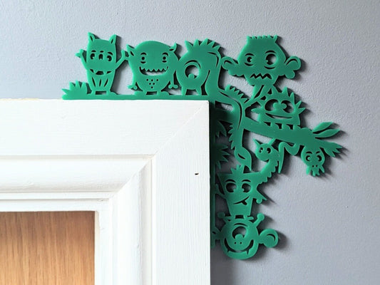 Monster Door Sign, Door Corner Trim, Green Bedroom Decor, Nursery Gift for Boys