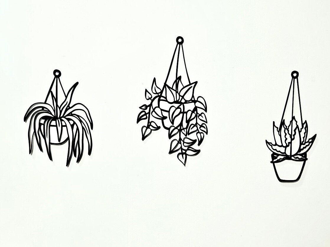 Wooden Plant Wall Art Set of 3 – Unique and Stylish Home Decor, Customizable Sizes & Color