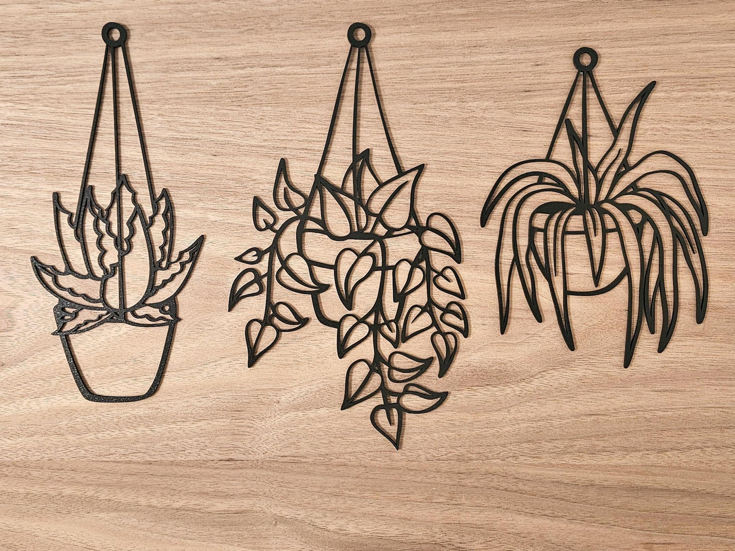 Wooden Plant Wall Art Set of 3 – Unique and Stylish Home Decor, Customizable Sizes & Color