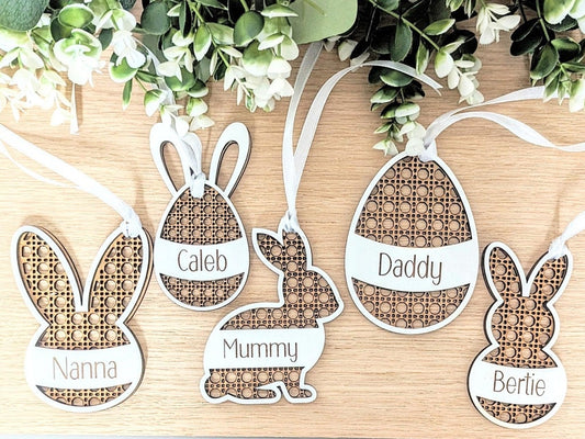 Personalised Easter Gift Tag, Rattan Name Tag, Easter Basket Stuffers