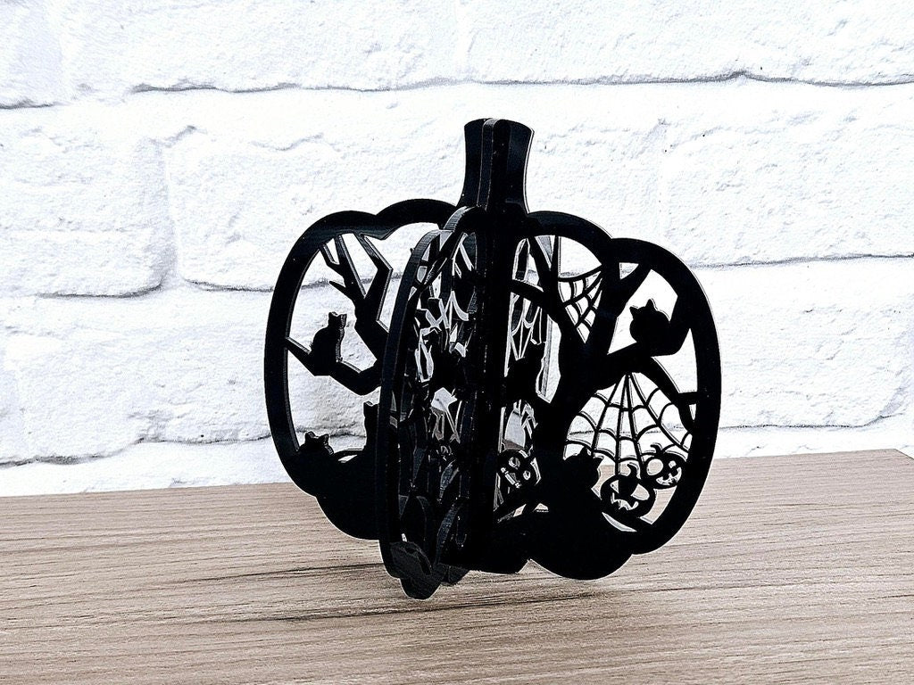 3D Standing Pumpkin Decor – Halloween Autumn Shelf Decoration