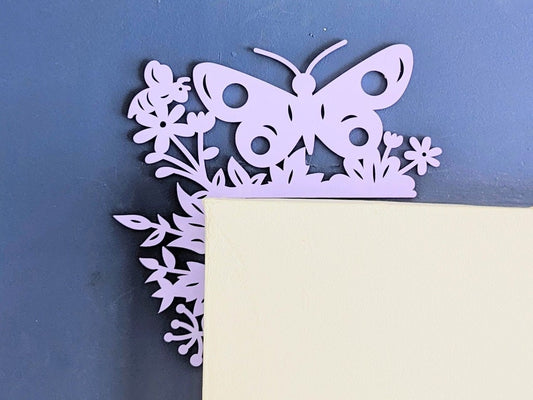 Purple Butterfly and Flower Door Corner Decoration - Magical Nursery Wall Art, Reversible Acrylic Corner Accent for Door Frames, Shelves & Photo Frames