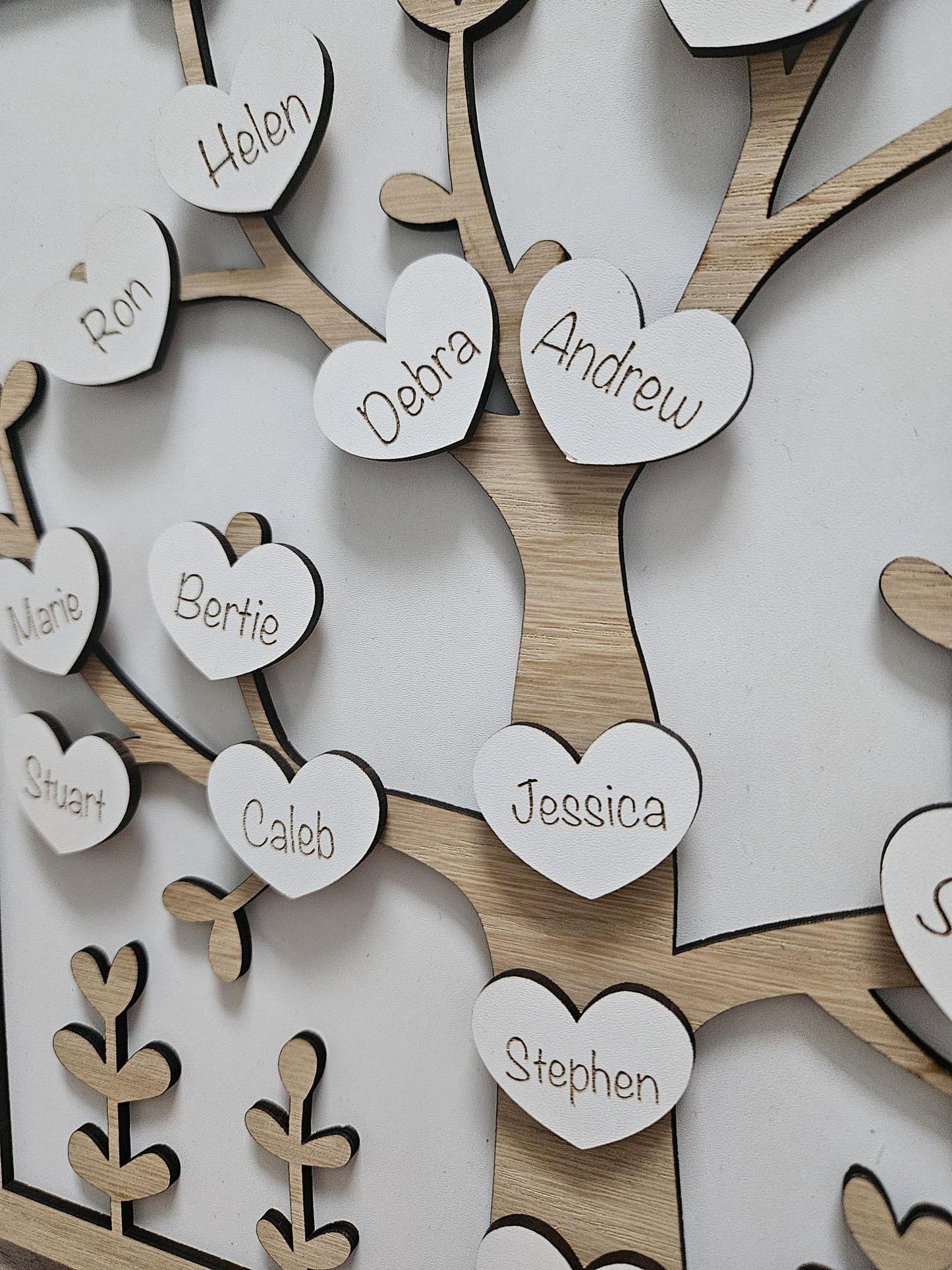 Engraved Family Tree Keepsake – Handmade Wooden Art, Unique Home Decor, Gift for Her