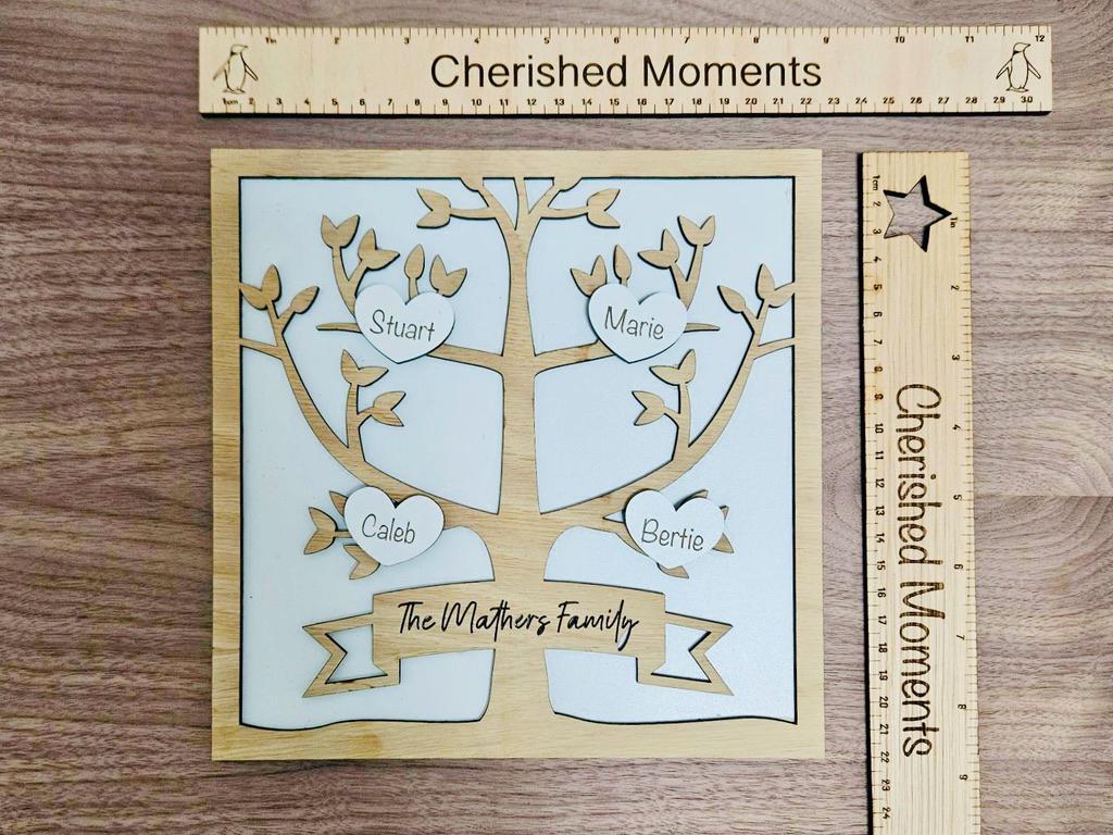 Engraved Family Tree Keepsake – Handmade Wooden Art, Unique Home Decor, Gift for Her