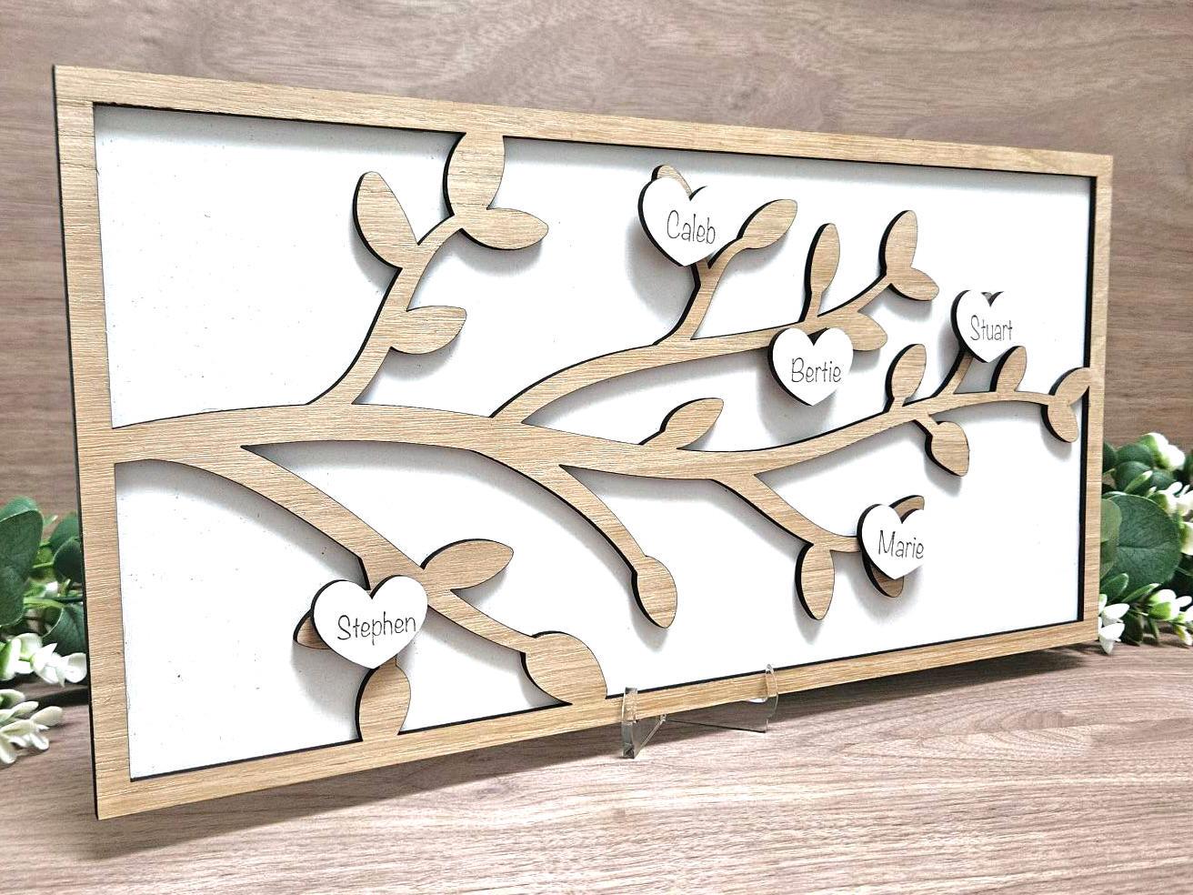 Engraved Family Tree Keepsake – Handmade Wooden Art, Unique Home Decor, Gift for Her