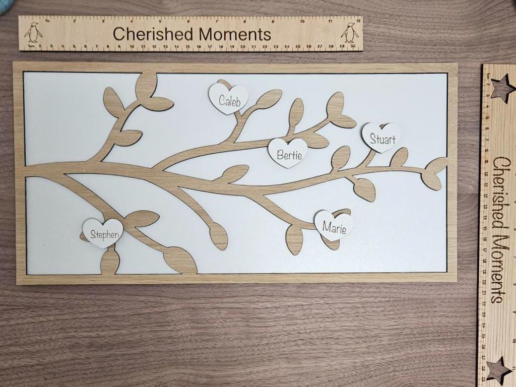 Engraved Family Tree Keepsake – Handmade Wooden Art, Unique Home Decor, Gift for Her