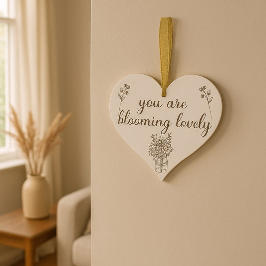 Blooming Lovely Wooden Hanging Heart – Floral Gift for Nanny, Mum or Grandma