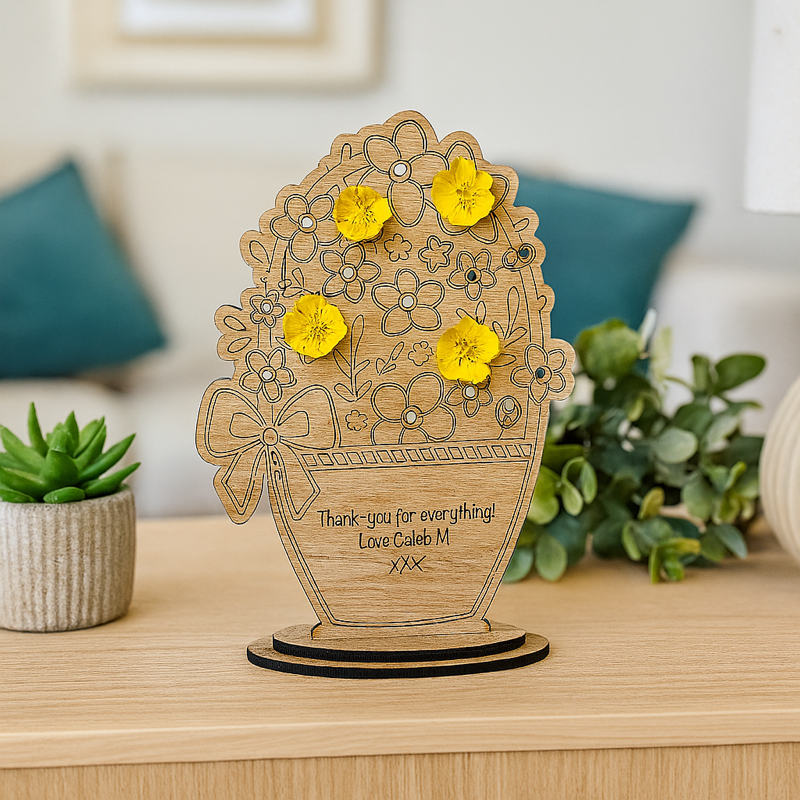Personalised Wooden Flower Holder – Gift for Mum, Teacher or Nursery