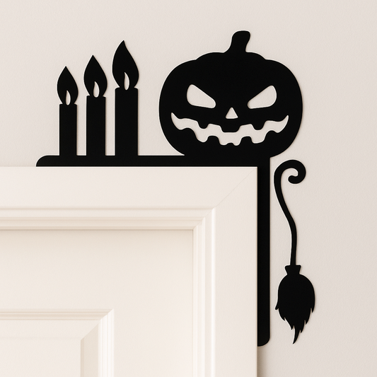 Black Pumpkin Door Corner Decoration – Gothic Halloween Wall Accent