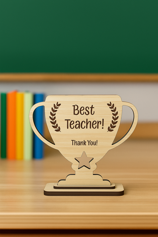 Personalised Wooden Teacher Trophy – Thank You Gift from Child or Class