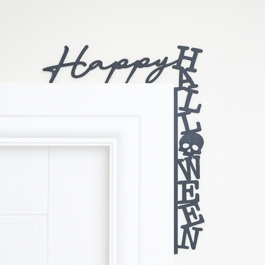 Decorative Halloween sign with 'Happy Halloween' text on a white background


