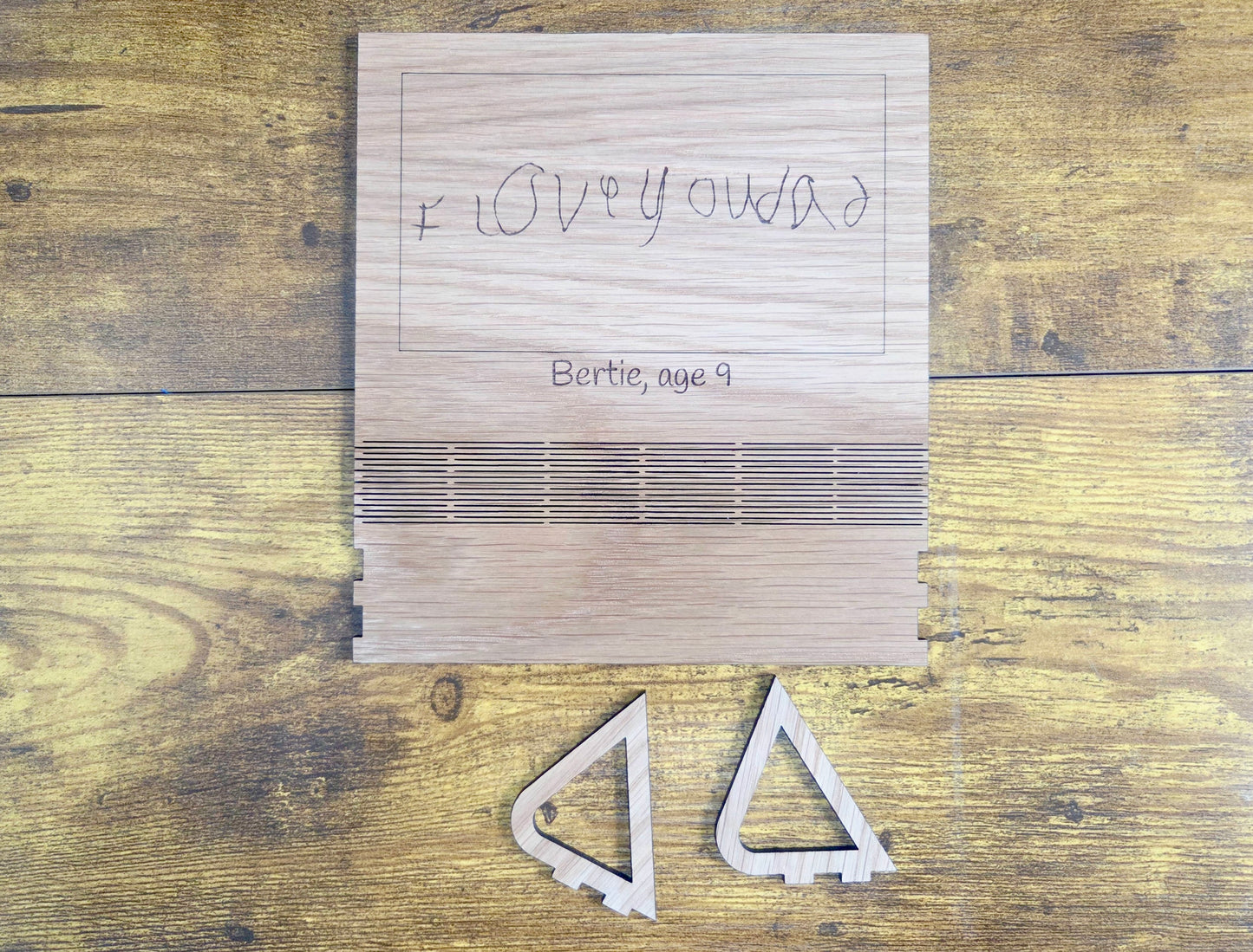 Personalised Kids Drawing Plaque – Engraved Oak Keepsake | Custom Handwriting Gift for Parents, Grandparents & Teachers