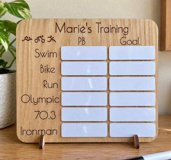 Personalised Triathlon PB & Goal Board – Swim Bike Run