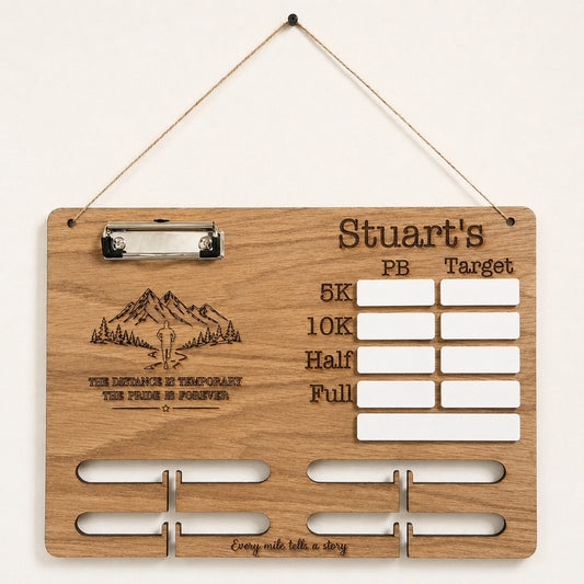 Personalised Running Medal Holder, PB Board & Race Bib Display, Custom Runner Gift, Marathon Medal Hanger