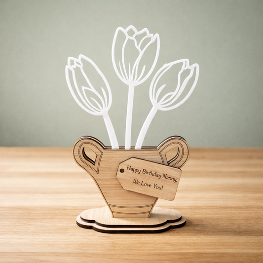 Personalised Wooden Flower Vase – Forever Flower Gift for Mum & Grandma