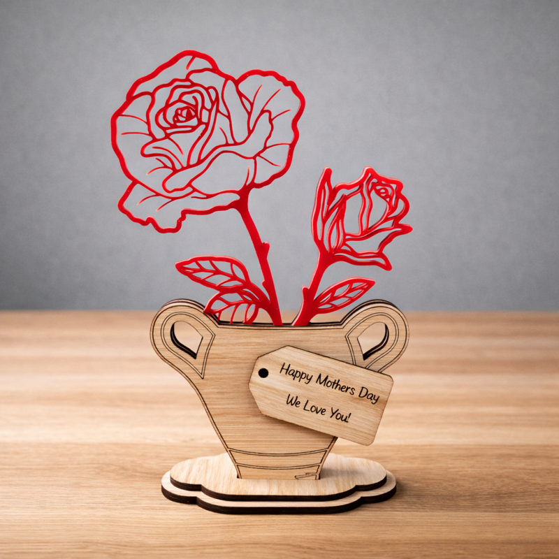 Personalised Wooden Flower Vase – Forever Flower Gift for Mum & Grandma
