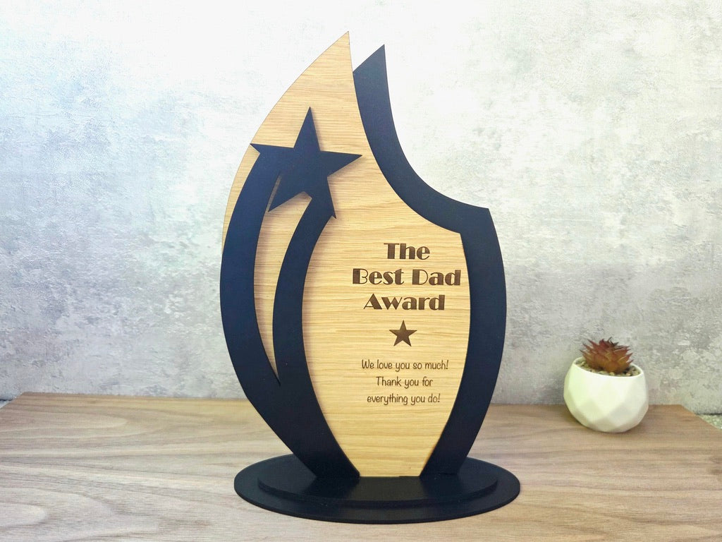 Personalised Wooden Trophy Award – Custom Engraved Star Plaque for Gift, School, Business, Sports, Employee or Graduation Gift
