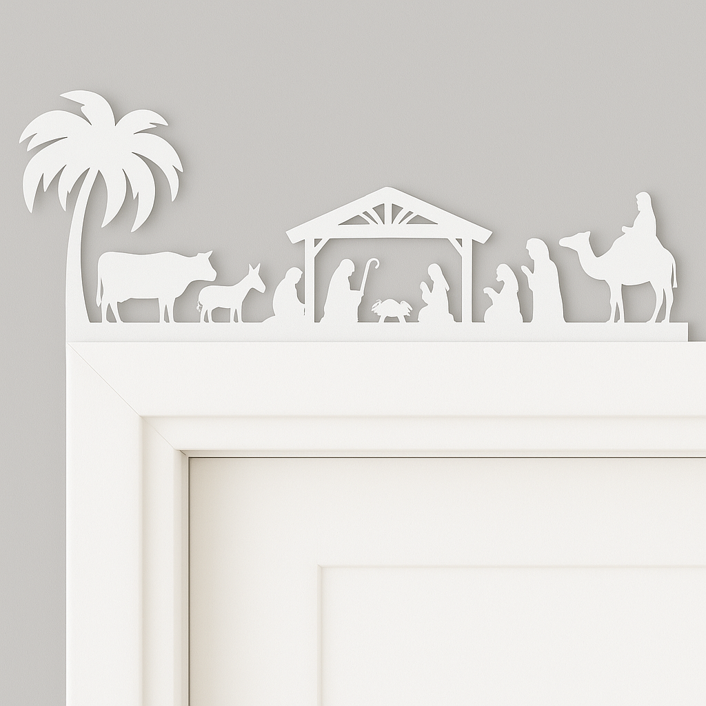 Nativity Scene Christmas Decoration – Wooden Door Corner or Shelf Sitter in Black or White MDF