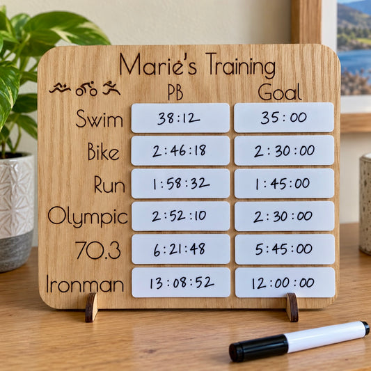 Personalised Triathlon PB & Goal Board – Swim Bike Run