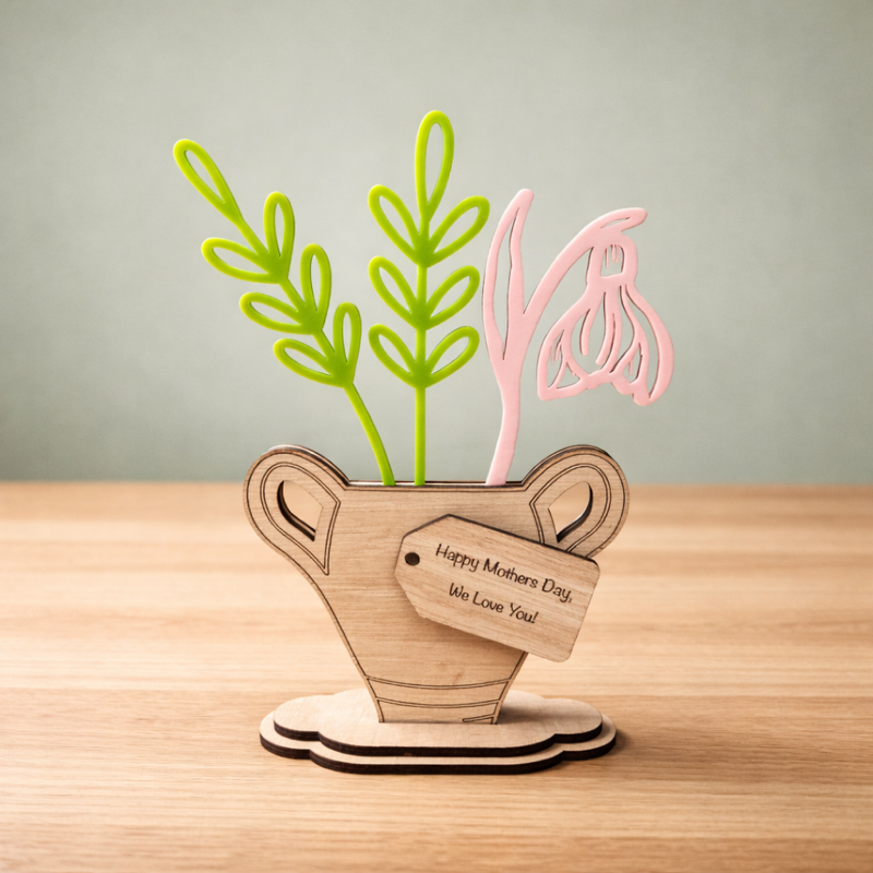 Personalised Wooden Flower Vase – Forever Flower Gift for Mum & Grandma