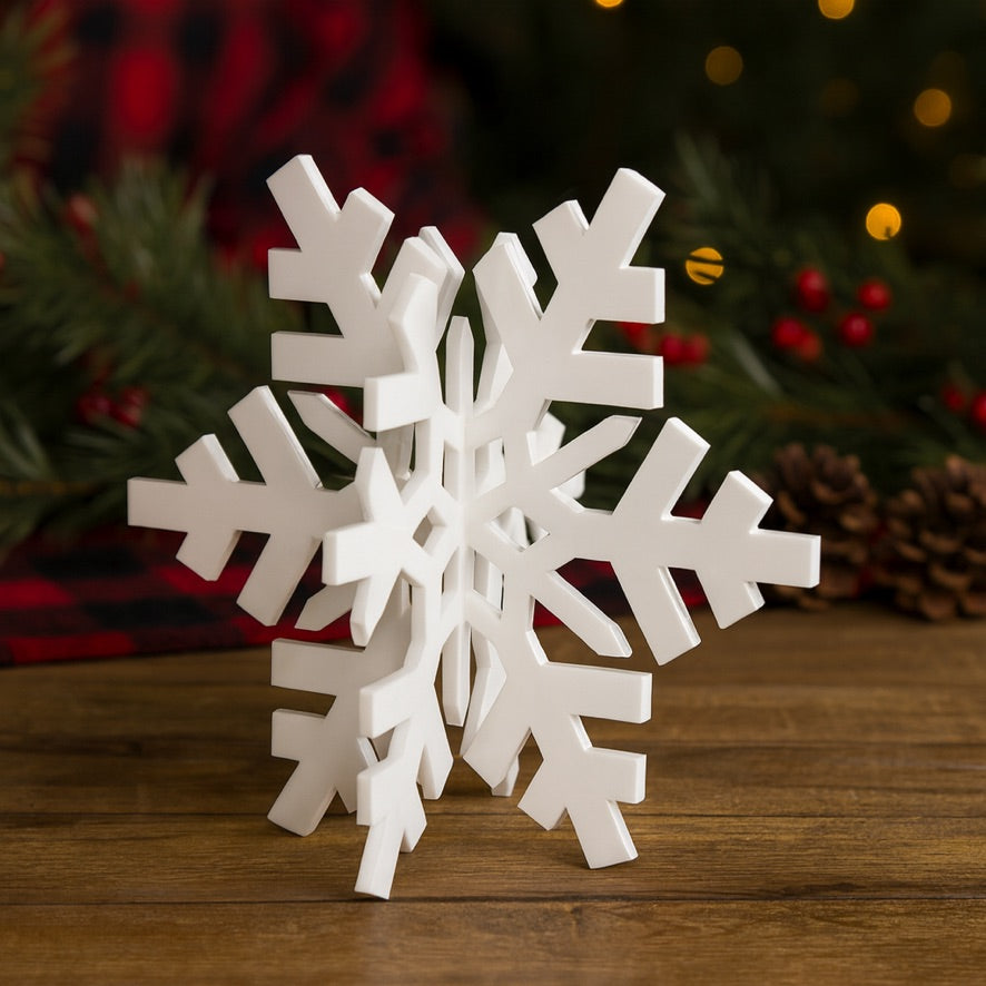 White acrylic standing snowflake Christmas decoration 3D design
