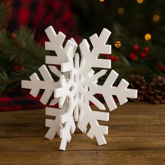 White acrylic standing snowflake Christmas decoration 3D design
