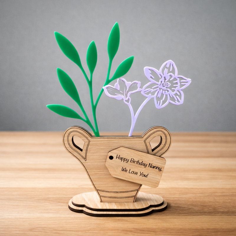 Personalised Wooden Flower Vase – Forever Flower Gift for Mum & Grandma