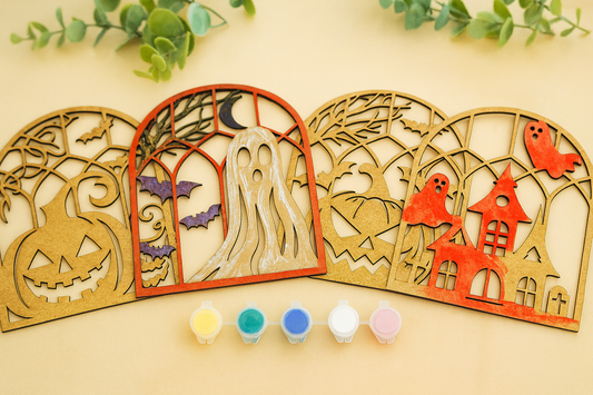 Halloween Paint Kit for Kids – Wooden Window Activity with Paints & Brush
