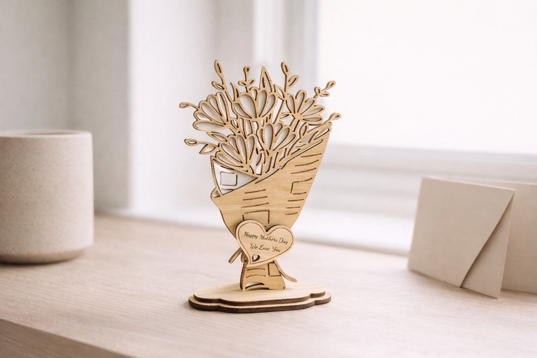 Personalised Wooden Flower Bouquet Gift for Mum – Engraved Mother’s Day Keepsake