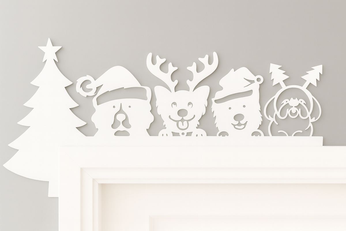 Christmas Dog Door Corner Decoration – Festive Wooden Ornament for Pet Lovers
