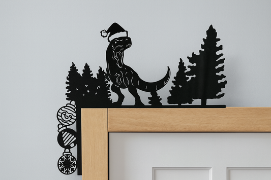 Acrylic T-Rex dinosaur door corner decoration in black, green, or white, perfect for Christmas décor or year-round home styling.
