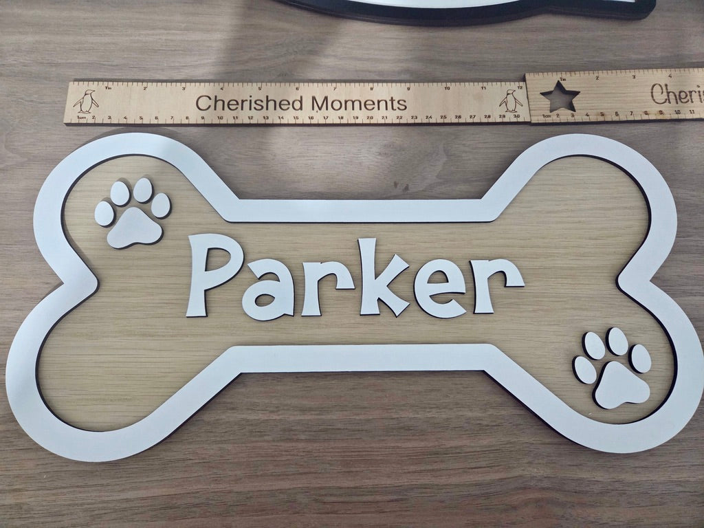 Personalised Wooden Dog Name Sign – Custom Pet Name Plaque, Bone or Street Style, Gift for Dog Lovers