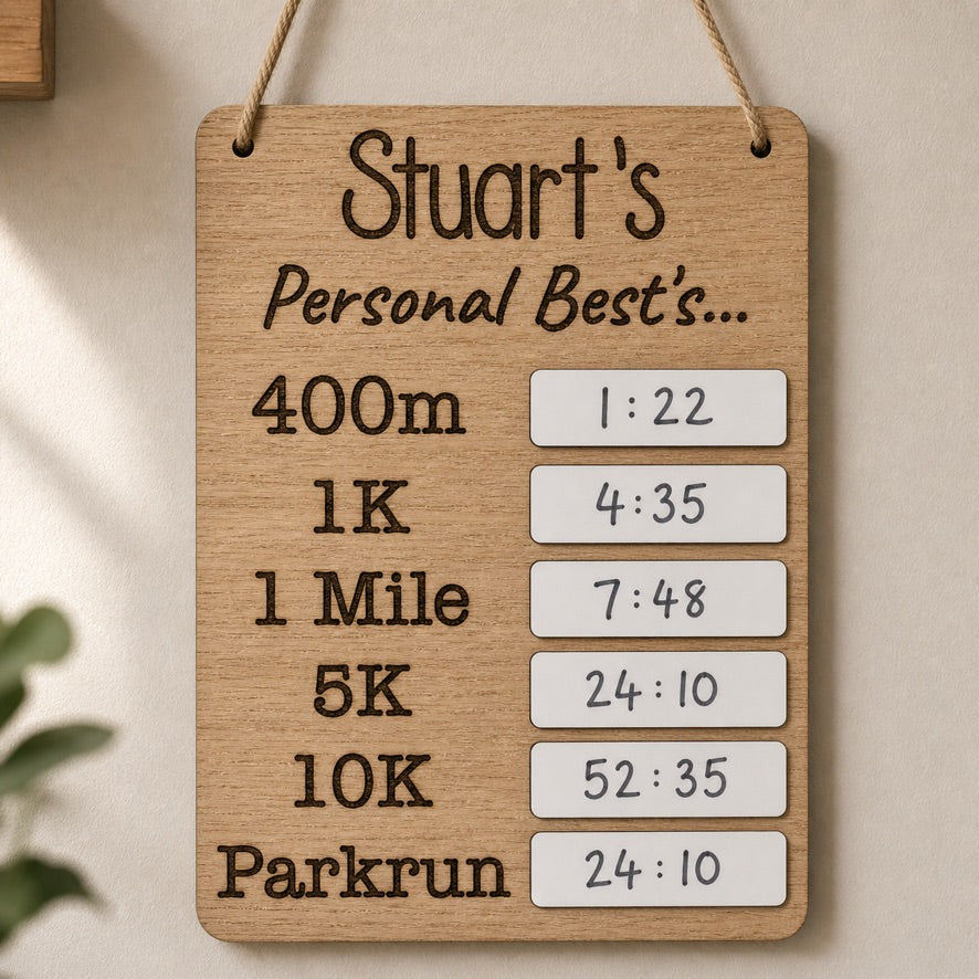     Oak veneer running tracker board on shelf