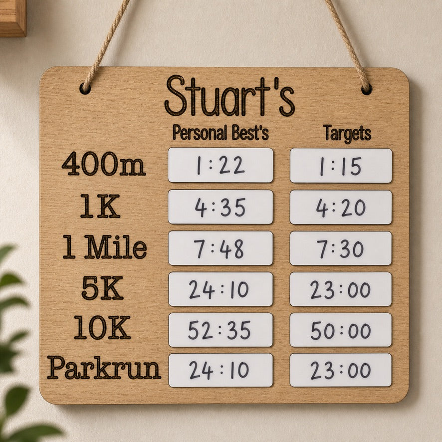     Runner gift with custom engraved name and targets