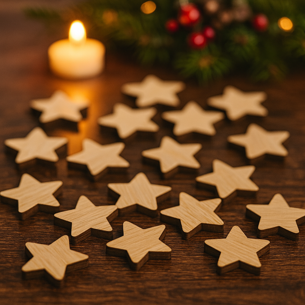 Wooden Star Table Confetti – Rustic Oak Christmas Table Scatter (2.5 cm, 25–200)