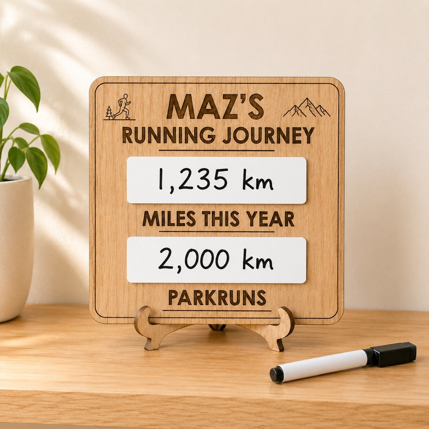 Personalised Parkrun Running Board, Miles & Kilometre Tracker, Running Goals Board, Dry Wipe PB Tracker, Runner Gift
